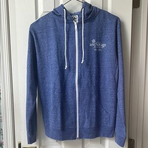 Anchorage Alaska Blue Zip-Up Hoodie Alaskan animals on the back, moose 🫎 Hooves